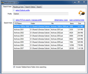 MailScavator main screen